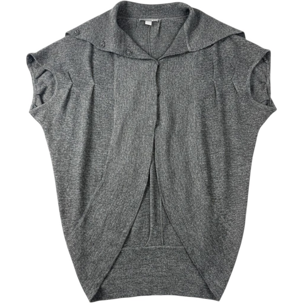 XXI Forever 21 Gray Wool Blend Draped Snap Front Cap Sleeve Cardigan Sweater M